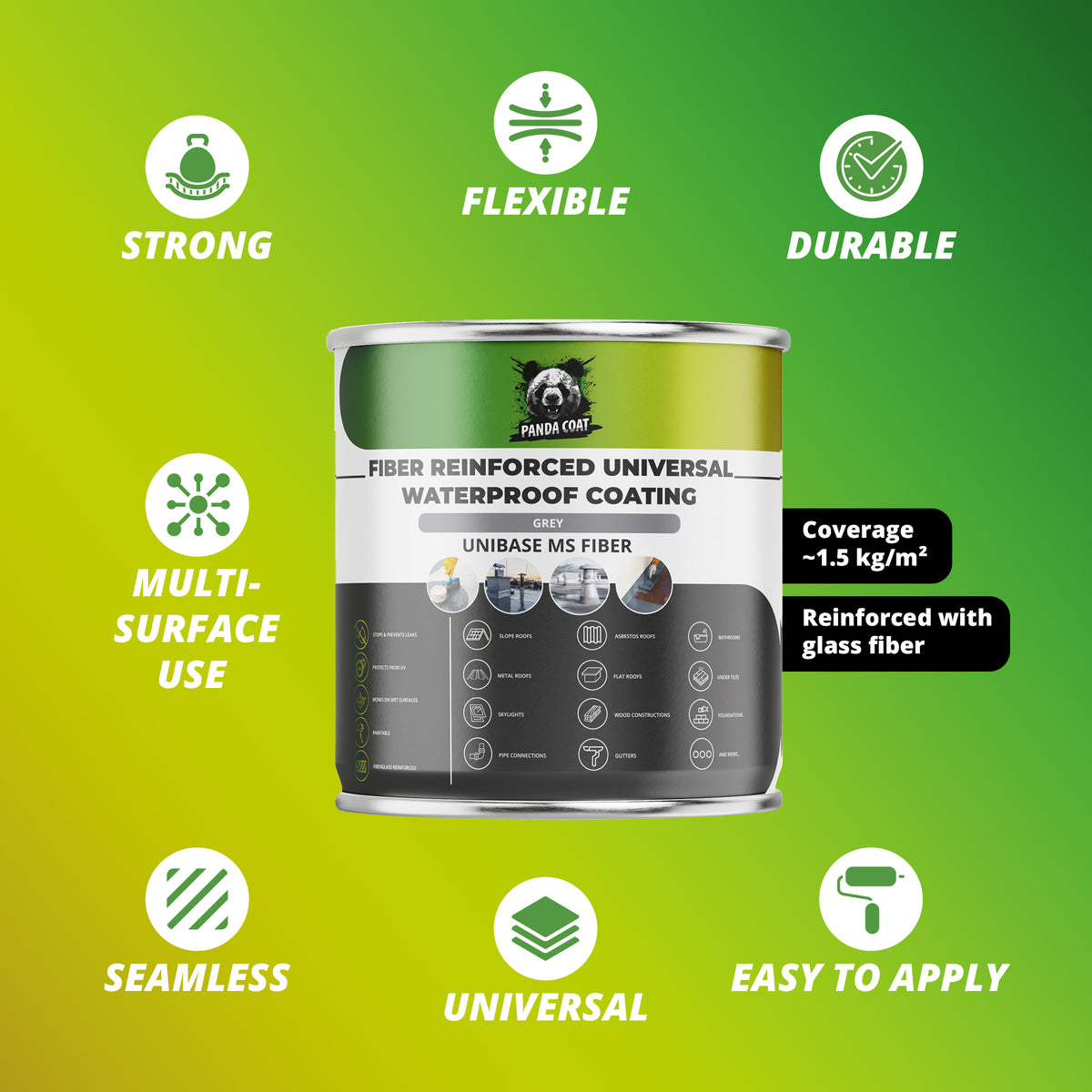 UniBase MS Fiber – Glasfaserverstärkte Flüssigabdichtung, Grau, 1kg/5,67kg